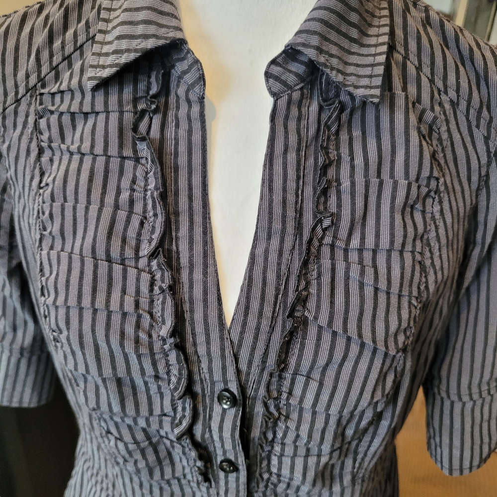 striped Ruffle Button-Up Dress - Picture 2 of 5